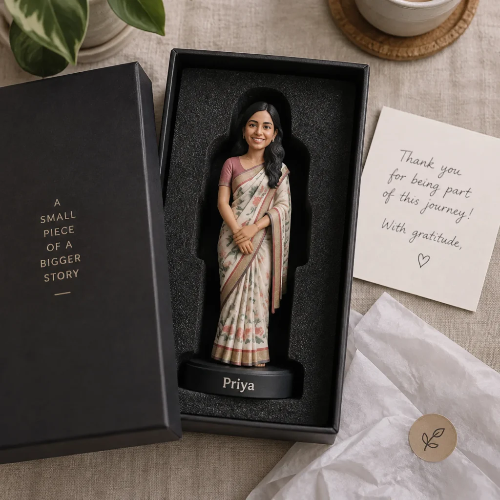 Personalised 3D figurine in a black gift box with a name on the base
